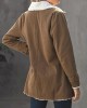 Buttoned Pockets Velvet Long Sleeves Loose Notched Collar Outerwear