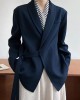 Asymmetric Buttoned Pockets Solid Color Tied Long Sleeves Loose V-Neck Outerwear Blazer