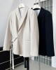 Asymmetric Buttoned Pockets Solid Color Tied Long Sleeves Loose V-Neck Outerwear Blazer