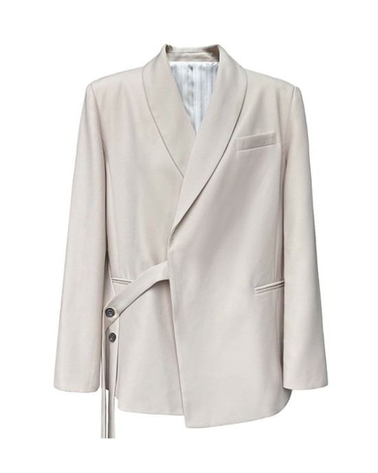 Asymmetric Buttoned Pockets Solid Color Tied Long Sleeves Loose V-Neck Outerwear Blazer