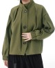 Buttoned Elasticity Pleated Long Sleeves Loose Stand Collar Outerwear Jackets