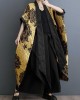 Flower-Embellished Chinese Frog Buttons Pleated Split-Joint Batwing Sleeves Loose V-Neck Outerwear