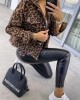 Buttoned Fringed Leopard Pockets Long Sleeves Loose Lapel Outerwear