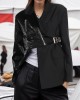 Asymmetric Solid Color Split-Joint Zipper Irregularity Long Sleeves Notched Collar Outerwear Blazer