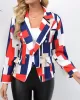 Buttoned Pockets Printed Long Sleeves Loose Notched Collar Outerwear Blazer