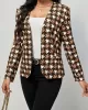 Houndstooth Pockets Long Sleeves Loose V-neck Outerwear Blazer