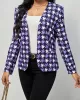 Houndstooth Pockets Long Sleeves Loose V-neck Outerwear Blazer