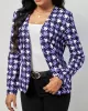 Houndstooth Pockets Long Sleeves Loose V-neck Outerwear Blazer