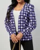 Houndstooth Pockets Long Sleeves Loose V-neck Outerwear Blazer