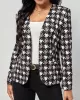 Houndstooth Pockets Long Sleeves Loose V-neck Outerwear Blazer