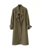 Buckle Pockets Solid Color Split-Back Tied Waist Long Sleeves Loose Lapel Trench Coats