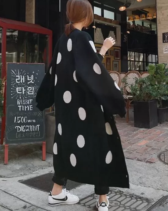 Loose Polka-dot Printed Long Cover-up