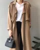 Khaki&Black Vintage Notched Collar Thin Trench Coat