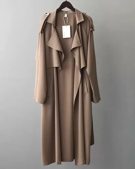 Khaki&Black Vintage Notched Collar Thin Trench Coat