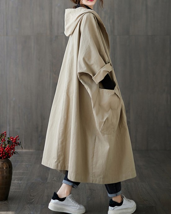 Original Solid Hooded Trench Coats