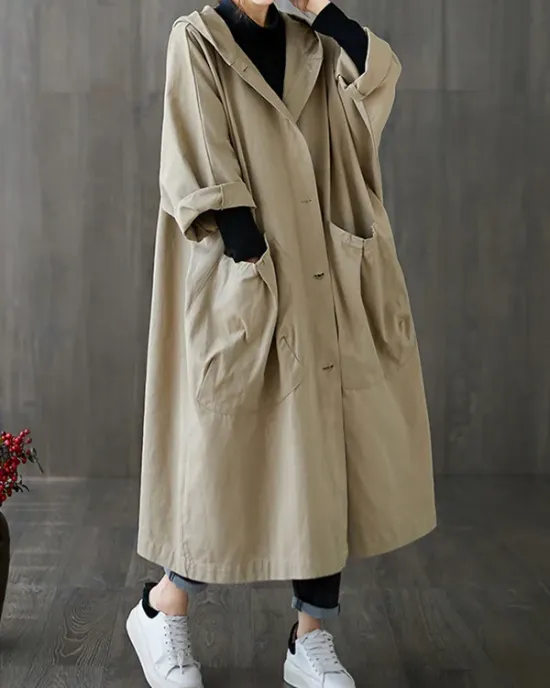 Original Solid Hooded Trench Coats