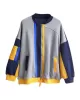 Casual Loose Contrast Color Split-Joint Stand Collar Long Sleeves Outwear