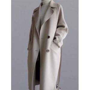 Urban Loose Solid Color Belted Woolen Coat