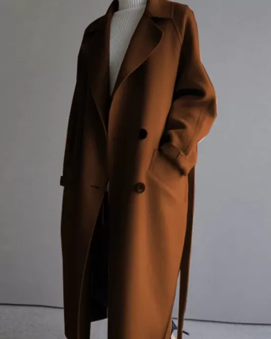 Urban Loose Solid Color Belted Woolen Coat