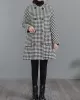 Loose Houndstooth Buttoned Round-Neck Long Sleeves Woolen Coat