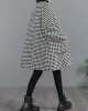 Loose Houndstooth Buttoned Round-Neck Long Sleeves Woolen Coat