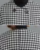 Loose Houndstooth Buttoned Round-Neck Long Sleeves Woolen Coat