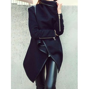 Original Asymmetric Split-Joint High-Neck Woolen Coat