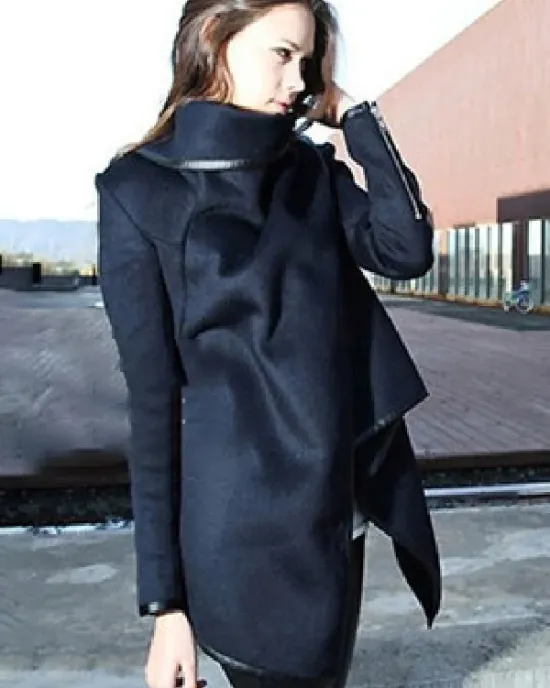 Original Asymmetric Split-Joint High-Neck Woolen Coat