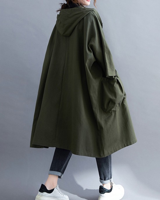 Loose Hooded Trench Long Coat