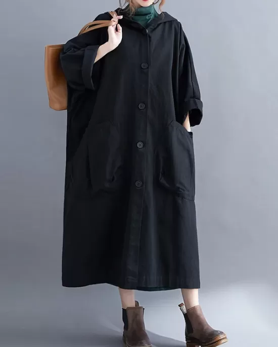 Loose Hooded Trench Long Coat