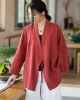 Vintage Long Sleeves Loose Buttoned Tied Solid Color V-Neck Outerwear