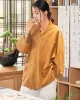 Vintage Long Sleeves Loose Buttoned Tied Solid Color V-Neck Outerwear