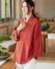 Vintage Long Sleeves Loose Buttoned Tied Solid Color V-Neck Outerwear