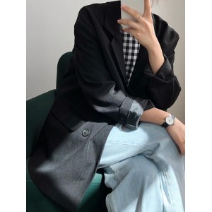 Loose Solid Color Casual Blazer Outwear