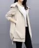 Casual Loose 4 Colors Pleated Zipper Hooded Long Sleeves Outwear