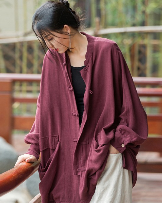 Vintage Batwing Sleeves Split-Joint Solid Color Outerwear