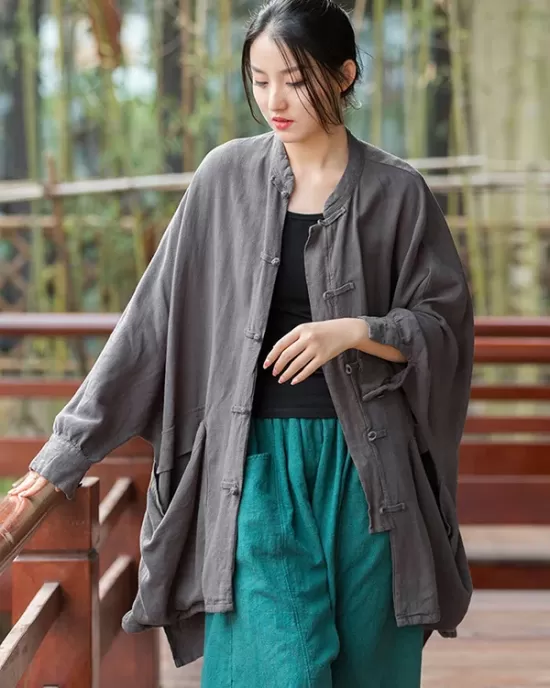 Vintage Batwing Sleeves Split-Joint Solid Color Outerwear