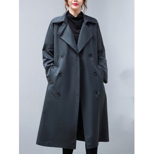 Loose Buttoned Notched Collar Trench Coat