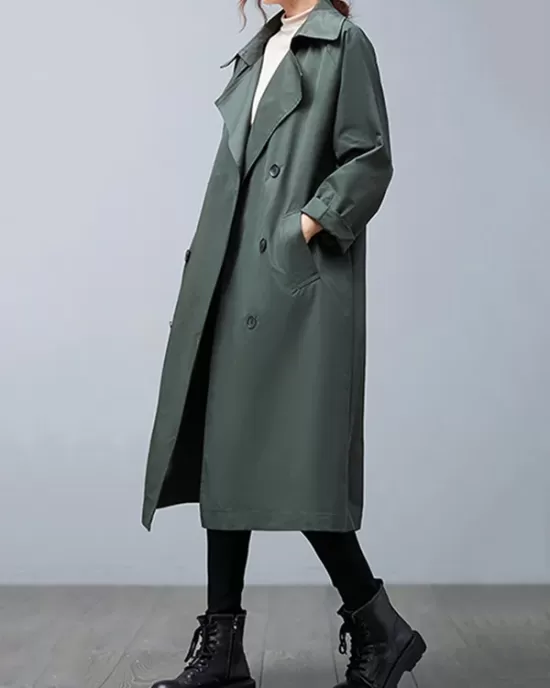 Loose Buttoned Notched Collar Trench Coat