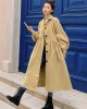 Casual Lose Tied Buttoned High-Waist Notched Collar Long Bishop Sleeves Trench Coat