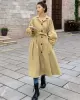 Casual Lose Tied Buttoned High-Waist Notched Collar Long Bishop Sleeves Trench Coat