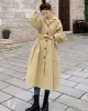 Casual Lose Tied Buttoned High-Waist Notched Collar Long Bishop Sleeves Trench Coat