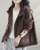 Artistic Retro Loose Long Sleeves Solid Color Zipper Hooded Outerwear