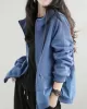 Artistic Retro Loose Long Sleeves Solid Color Zipper Hooded Outerwear