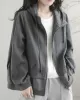 Artistic Retro Loose Long Sleeves Solid Color Zipper Hooded Outerwear