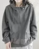 Artistic Retro Loose Long Sleeves Solid Color Zipper Hooded Outerwear