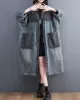 Artistic Retro Denim Long Sleeves Loose Tied Split-Joint Trench Outerwear