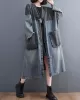 Artistic Retro Denim Long Sleeves Loose Tied Split-Joint Trench Outerwear