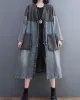 Artistic Retro Denim Long Sleeves Loose Tied Split-Joint Trench Outerwear