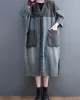 Artistic Retro Denim Long Sleeves Loose Tied Split-Joint Trench Outerwear